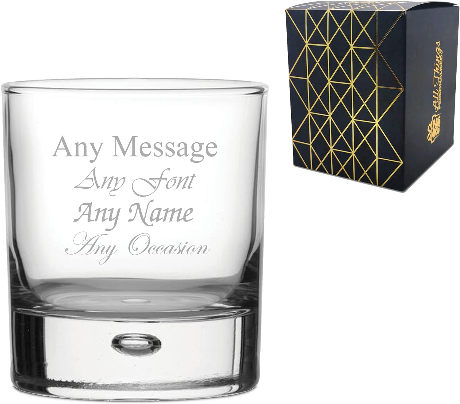 Personalised Engraved Bubble Whiskey Tumbler Glass, Personalise with A Message for Any Occasion, Stylize with a Variety of Fonts, Gift Box Included, Laser Engraved, Birthday Wedding Usher Gift