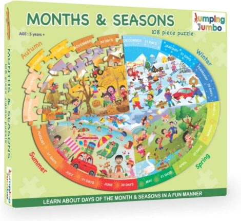 Jumbo Jump Months & Seasons – Educational Toys for 5-8 Year Olds, Gift for 5+ – Board Game with Seasons Jigsaw.