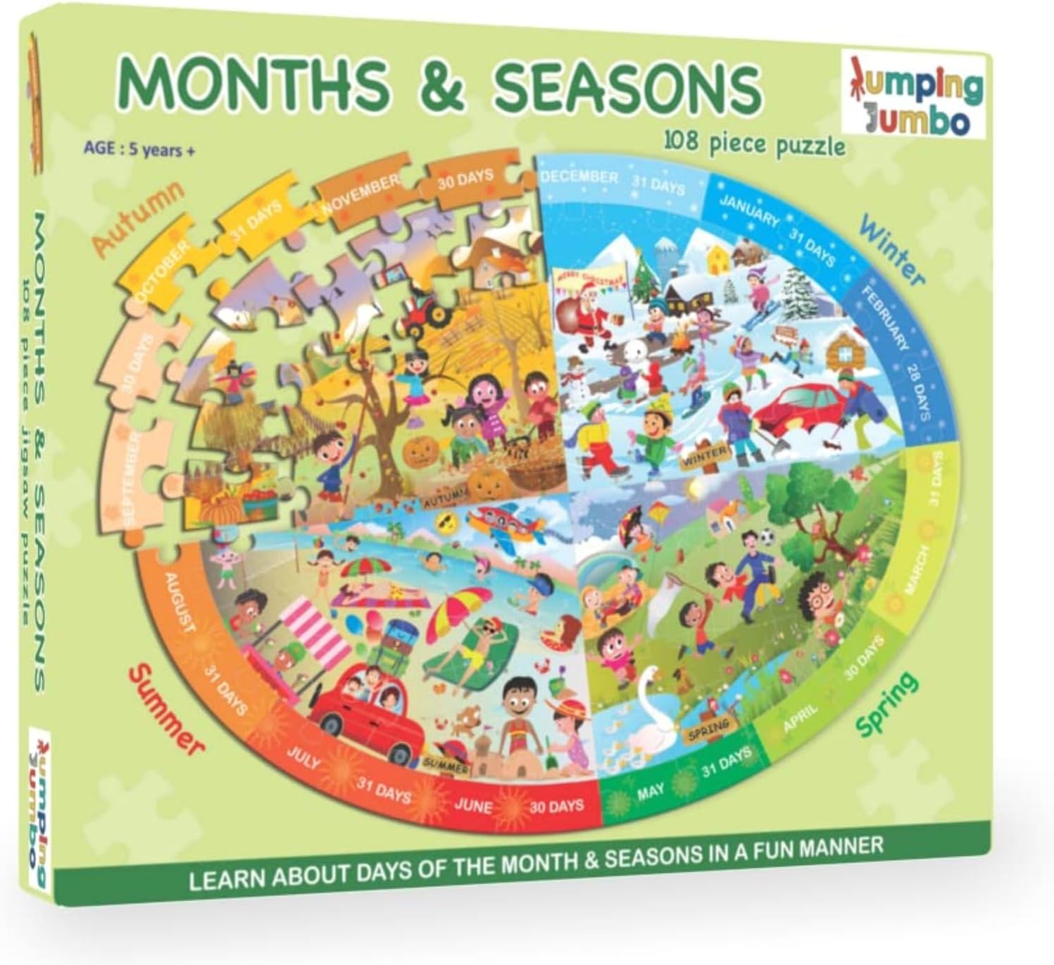 JumpingJumbo MONTHS & SEASONS- Learning Toys for Kids, Educational Games for 5-8 Years Old, Gift for 5+ Years, Board Game for Boys and Girls, Four Seasons Jigsaw Puzzle For Gifts