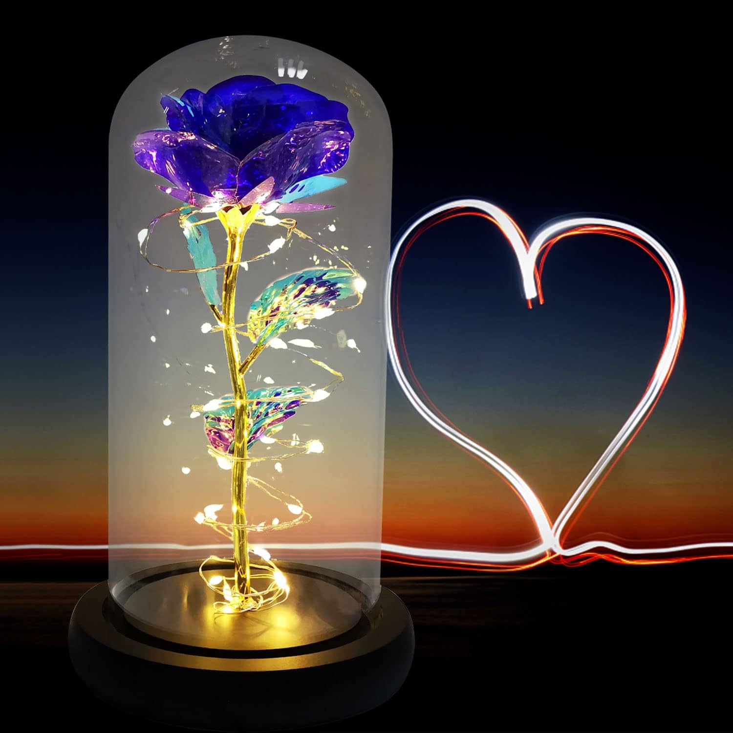 MARCHIORI Purple Romantic Rose for Women, Rose in a Glass Dome with LED Light, Unique Gifts for Women, Glass Dome Galaxy Rose Home/Office or Home Decorations, Gift for Wife Women Mother