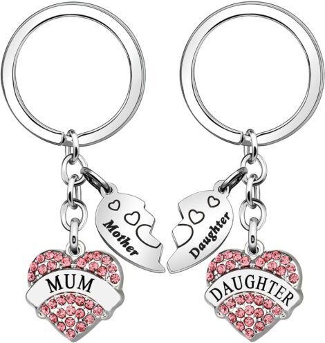 2-Pc Heart Crystal Keychain for Mother’s Day Gifts – Perfect for Women, Girls, Daughters.