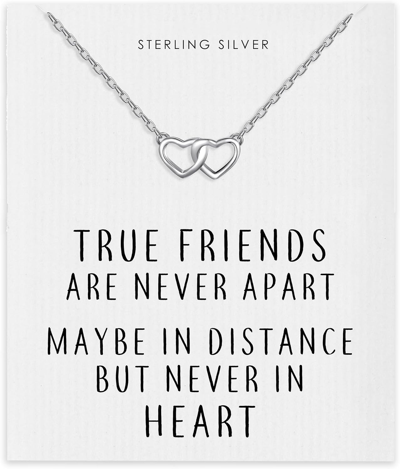 Philip Jones Sterling Silver True Friends Heart Link Necklace with Quote Card