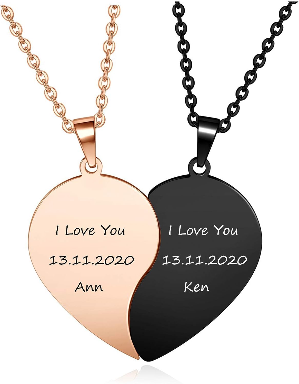 Zysta Customized Heart Puzzle Matching Necklaces for Couples Boyfriend Girlfriend Women Men Yinyang Couples Necklace Pendant Engraved Stainless Steel Yinyang Pendant Jewelry Gift Set