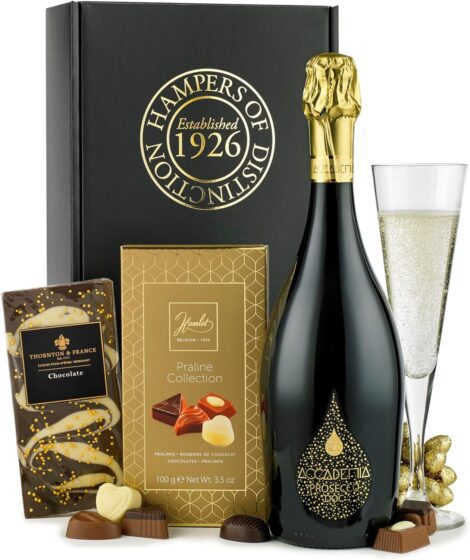 Luxury Prosecco & Chocolates Gift Box for Her: Dry White Sparkling Wine & Assorted Chocolate.