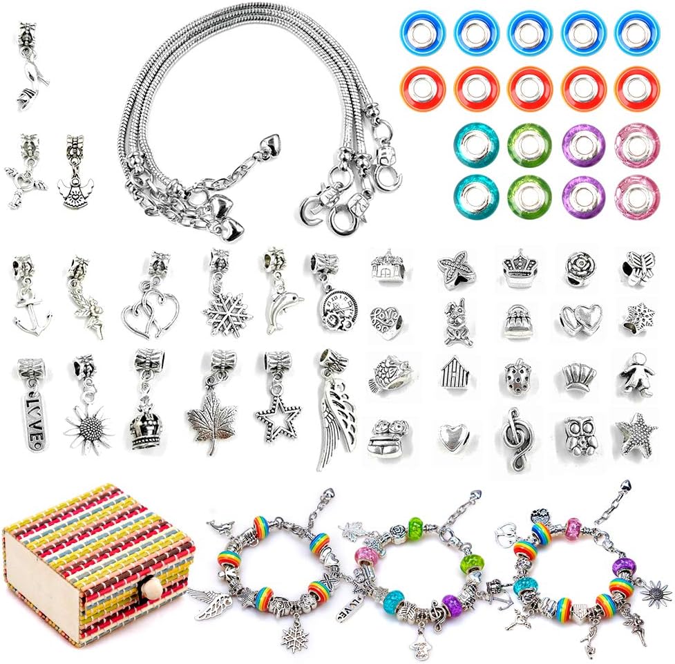 Tmox Jewellery Bracelet Making Kit for Girls, Craft Sets Gift for 6-12 Year Old Girls Kids DIY Charm Bracelet Present Age 6-12 Girl Children Arts Craft Kids Birthday Gift Age 7 8 9 10 Girls Kid