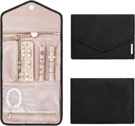 Compact Jewelry Organizer: Bagsmart Travel Case for Rings, Necklaces, Bracelets, Earrings (Small, Black)