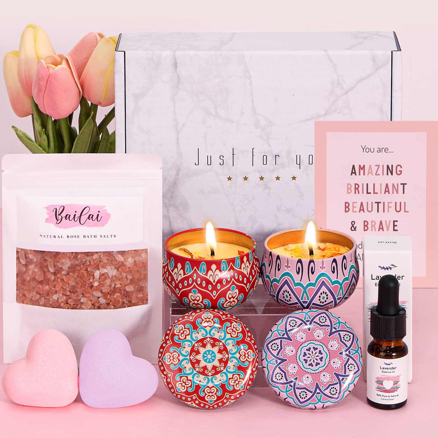 Lavender&Rose Pamper Gifts for Women Birthday, Unique Pamper Hamper for Women Self Care package for Her, Relaxation Spa Gifts Set Get Well Soon Gift for Women, Pamper Box for Sister, Best Friend, Wife