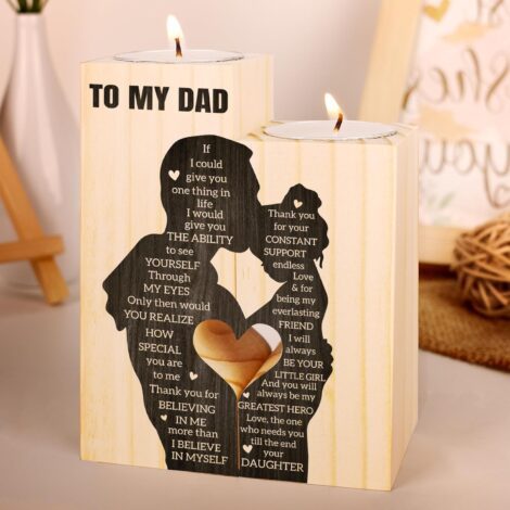 ICEE-Dad Candlestick: Heart-shaped Wooden Candle Holder – Perfect Gifts for Father on Birthday, Thanksgiving, and more.