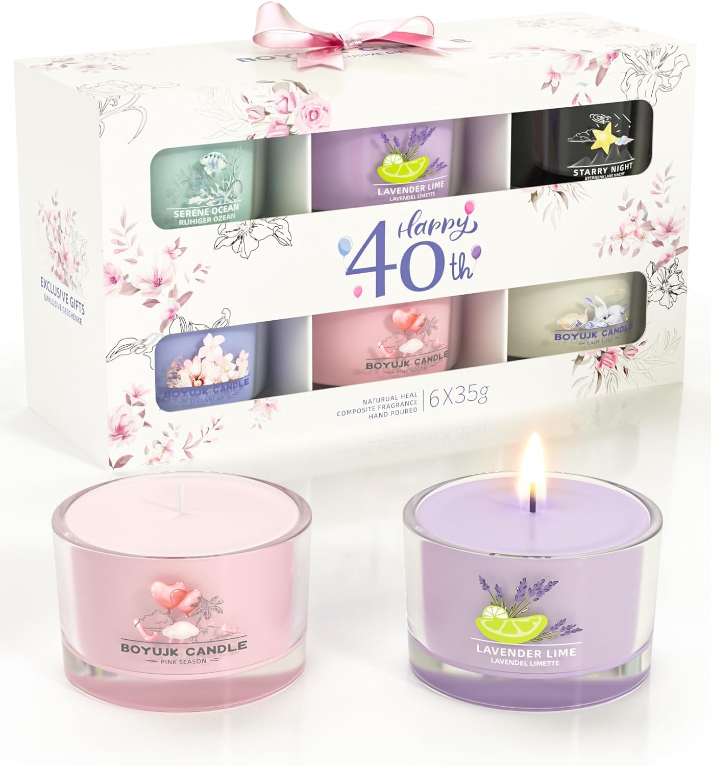 40th Birthday Gifts for Women | Scented Candles Gift Set for Anxiety | 6 Scented Filled Votive Candles | Relaxation Candles Gifts for Women (Elegant Gifts)