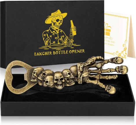 LKKCHER Skeleton Beer Opener: Gothic Bronze Skull Gift for Men, Dad, and Collectors