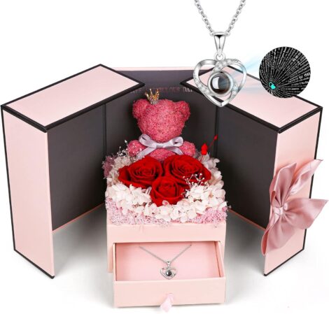 Konijiwa Real Rose Gift Set: Eternal Flowers and “I Love You” Necklace in 100 Languages for Her