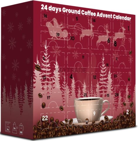 2023 Christmas Coffee Advent Calendar – 24 Days of Flavoured GROUND Coffee for Cafetiere