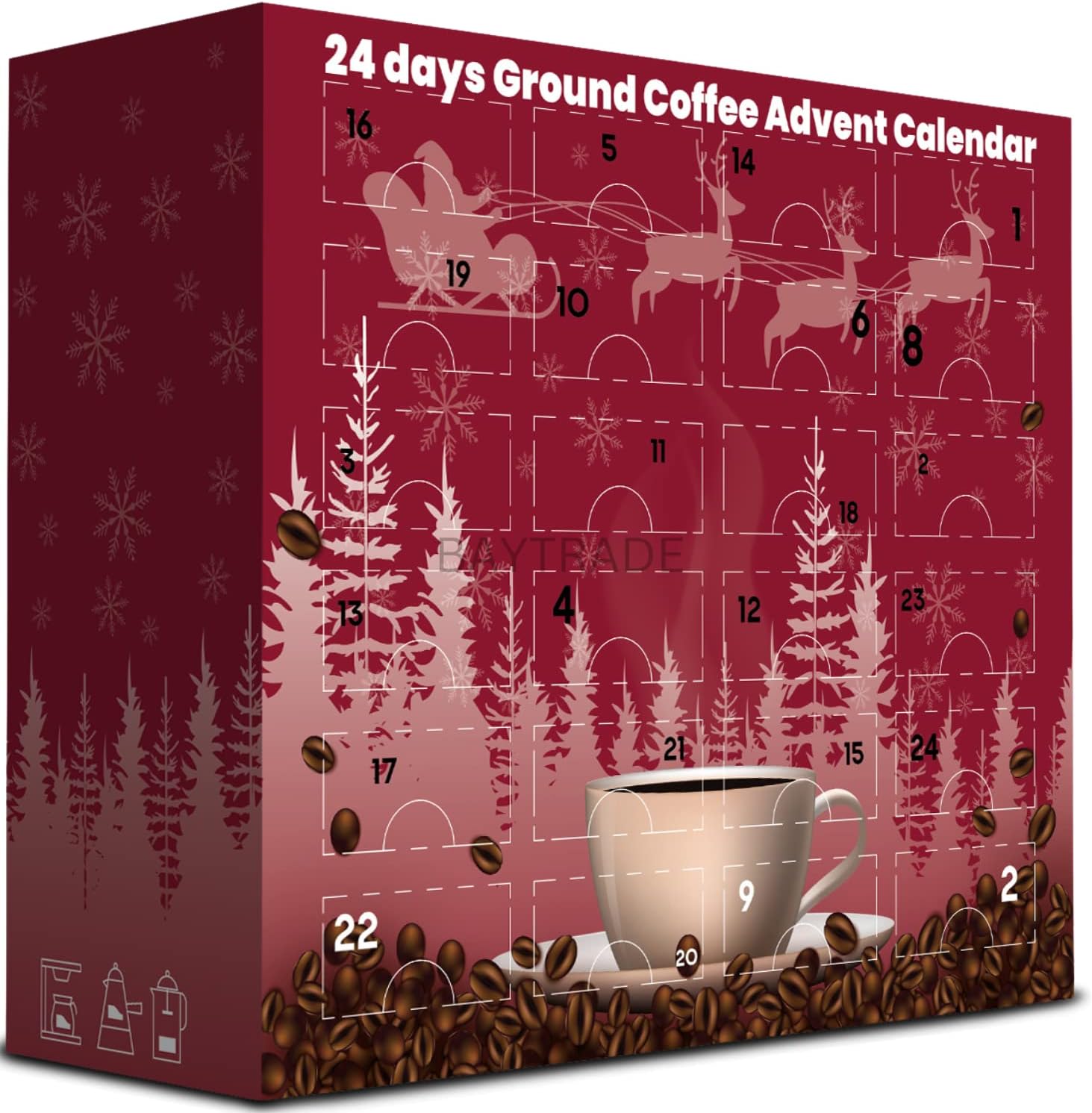 Christmas Coffee Advent Calendar 2023|24 Days Flavoured GROUND Coffee For Cafetiere | Gourmet Coffee Gift Set | Adult Advent Calendar 2023 For Men Women Couples Ladies Lovers Vegan Xmas Dairy Free (1)