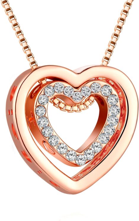 murtoo Women’s Necklace Heart Pendant – Silver/Rose Gold Zirconia “I Love You” Gift, with Valentine’s Day packaging.