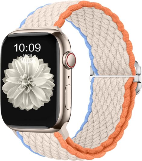 Cream Braided Solo Loop Straps for Apple Watch – Compatible with various models, women and men.