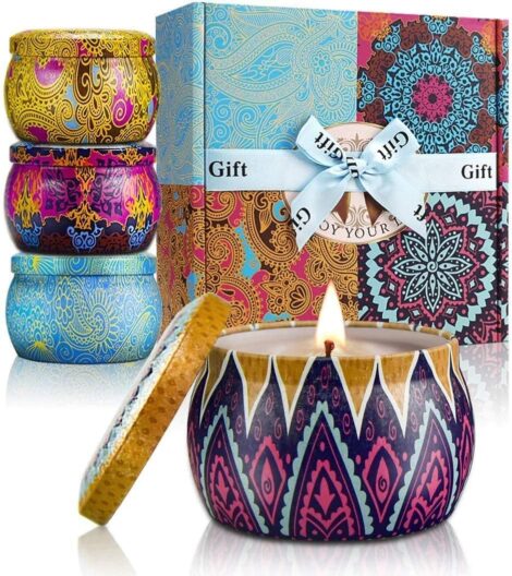 YMing Scented Candles Gift Set: Aromatherapy Candles for Women, Real Soy Wax, Portable Tin Candle (4 Pack)