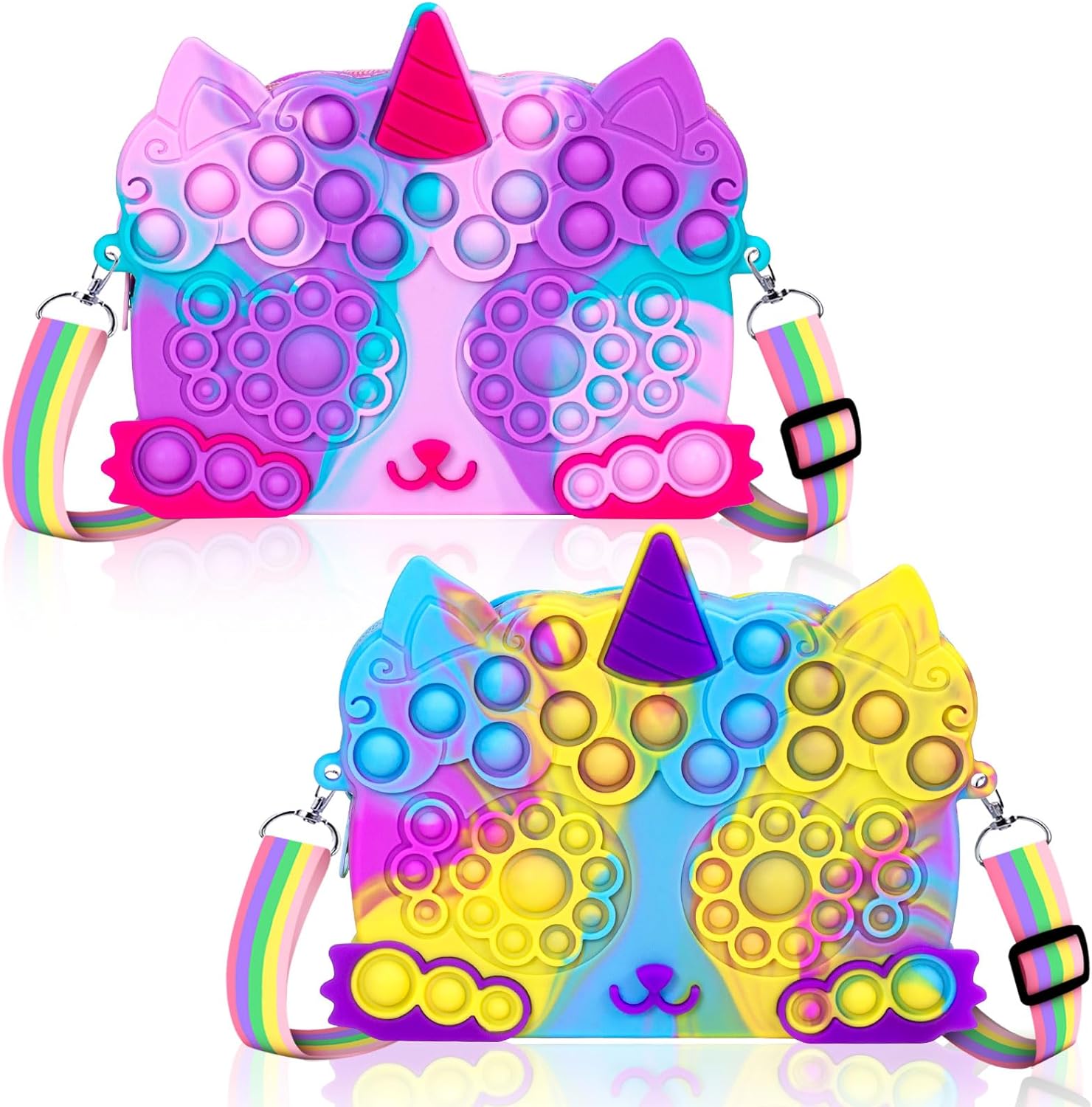 2 Pack Unicorn Purse for Little Girls Fidget Toys Purse Pets Squeeze Bubble Bag for Toddler Kids Girls and Women Valentines Day Gifts Girl Toys, 3 4 5 6 7 8 Year Old Girl Unicorn Gifts (A+D)