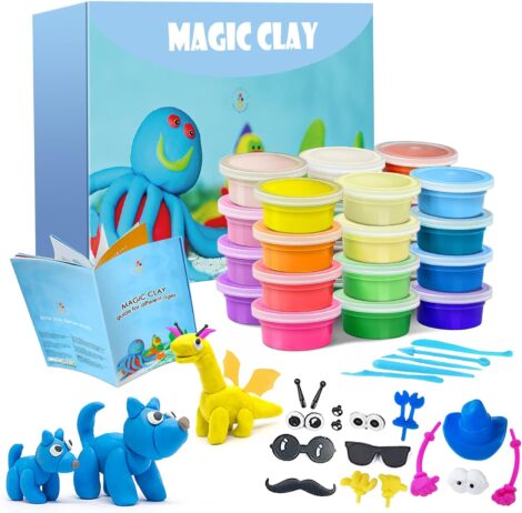 24-Color Air Dry Magic Clay Kit with Tools: DIY Craft Kit for Kids, Ages 3-12.
