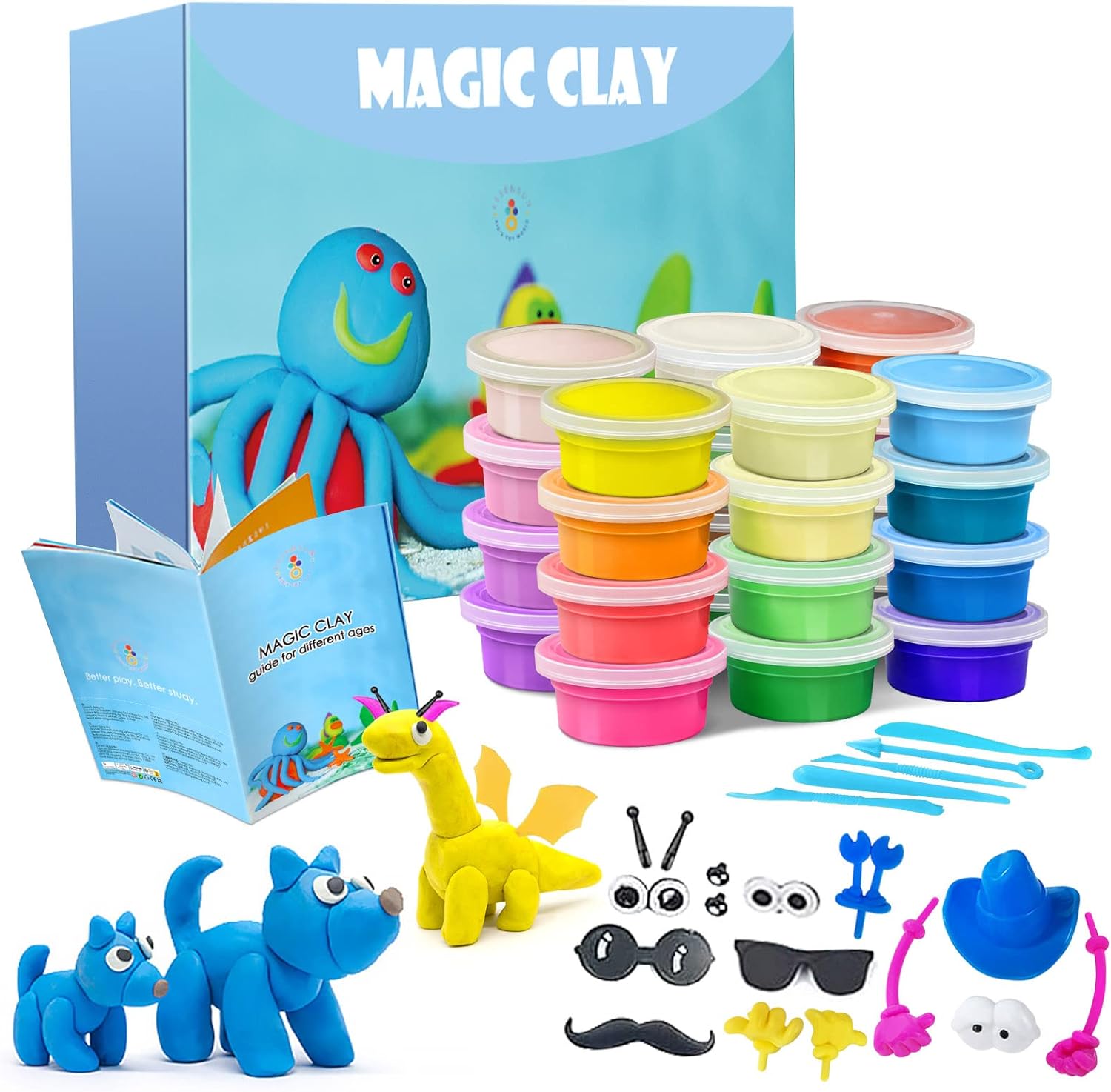 Modelling Clay Kit - 24 Colors Air Dry Ultra Light Magic Clay, DIY Molding Clay with Tools, Craft Kit for Kids Boys Girls, Presents Gift for Boys & Girls Age 3-12 Year Old