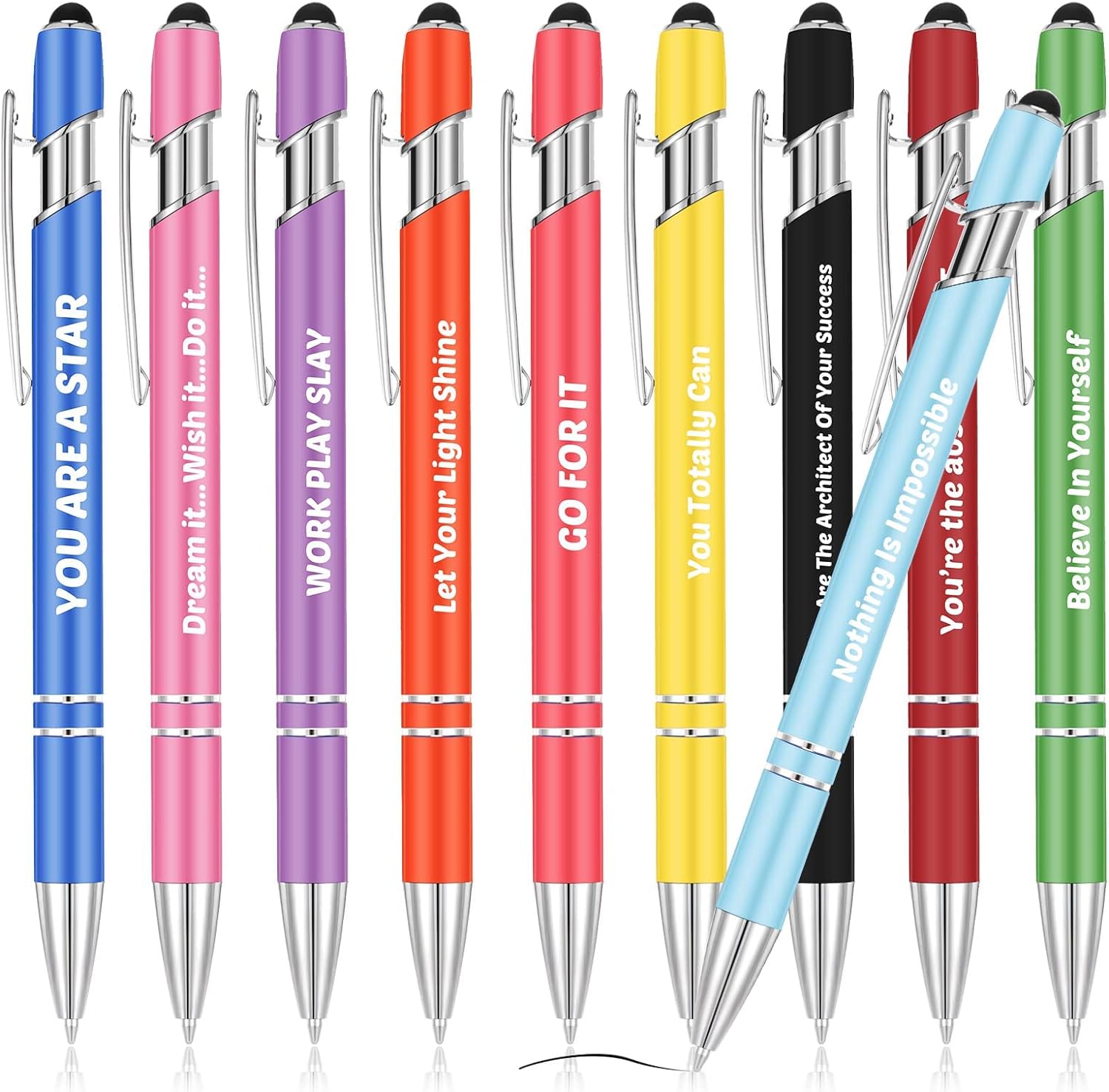 10 Pieces Colorful Ballpoint Pens with Inspirational Quotes personalized Screen Touch Stylus Pen Metal Inspirational Pens Encouraging Nurse Pens for Work Black Ink Motivational Pens for Men Women