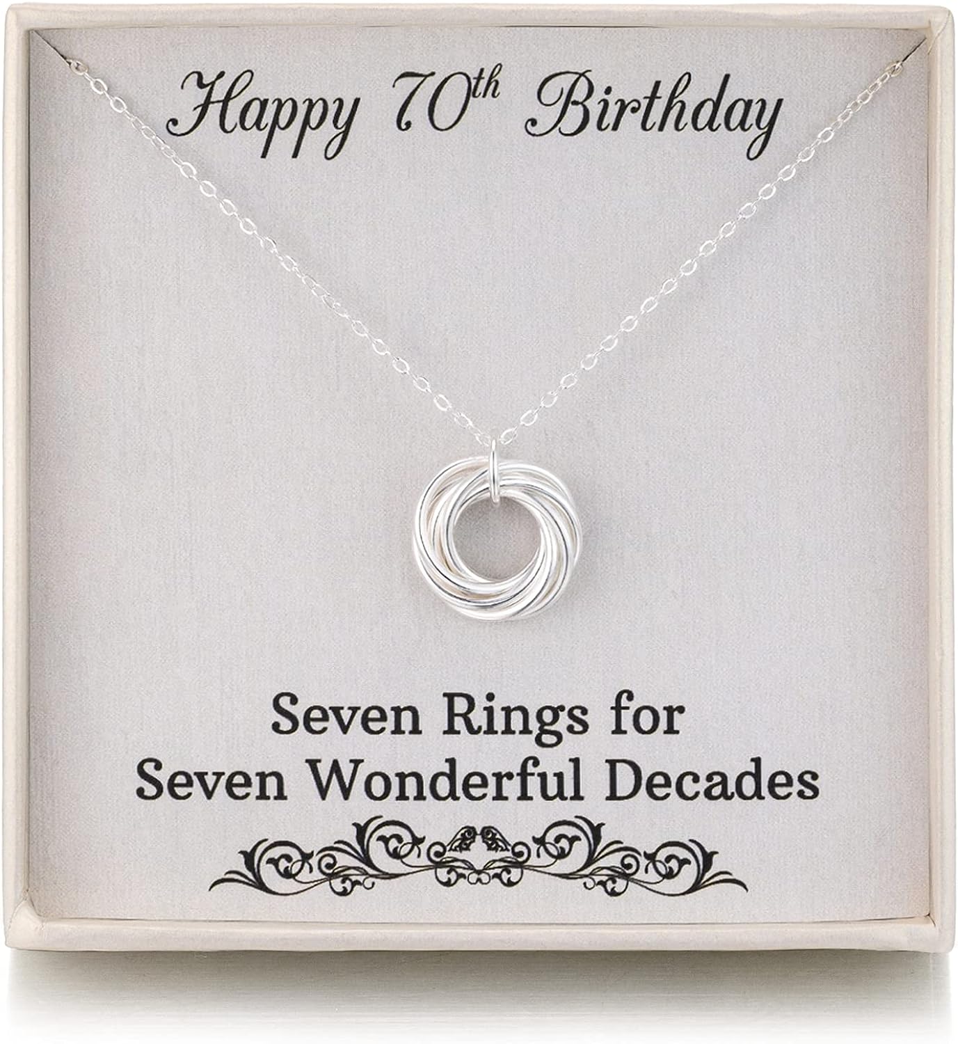 RareLove 70th Birthday Gifts for Women,925 Sterling Silver 7 Rings Necklace,70 Birthday Gift Jewellery for Grandma Mum,Seven Rings for Seven Decades