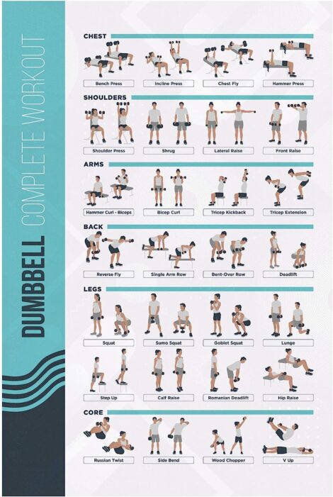 PosterMate – Exercise Poster for Home Gym – Workout Routine with Free Weights, Decor Guide (42 x 63 cm)