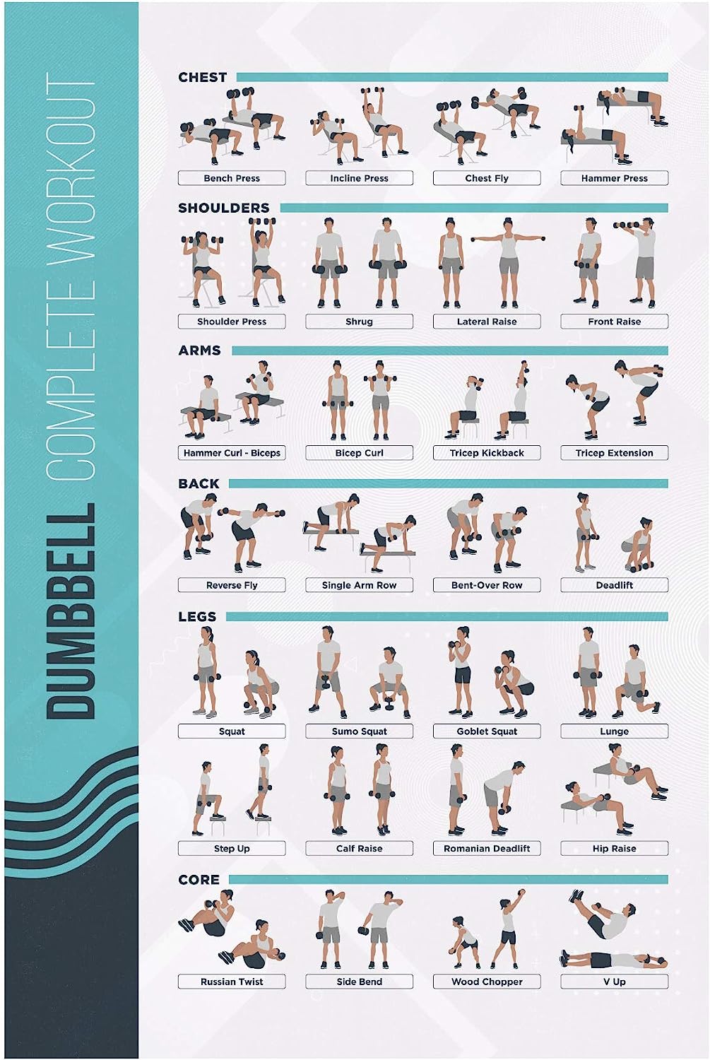 PosterMate - FitMate Workout Exercise Poster - Workout Routine with Free Weights, Home Gym Decor, Room Guide (42 x 63 cm, Dumbbell)