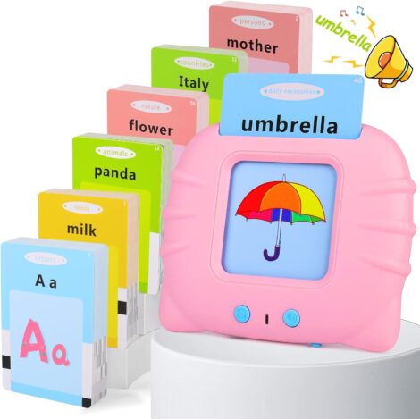 Pink Talking Flash Cards for Toddlers, 192 Cards with British English, Autism Sensory Toys.