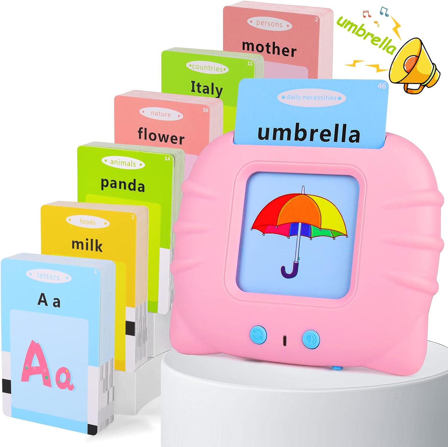 Talking Flash Cards for Toddlers Age 1 2 3 4 5, 192 Flash Cards 384 Words with British English Autism Sensory Toys, Learning Eductional Kids Toys Gifts for Girls Boys on Birthday Christmas - Pink