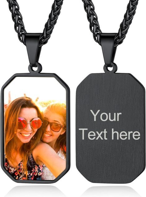 Custom4U Photo Necklace: Personalized Dog Tag for Men, Engraved Love Heart Jewelry Gift (with Packaging)