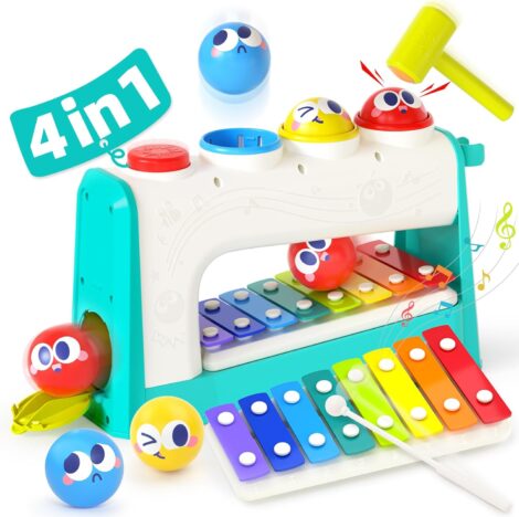 1 Year Old Boys’ Toy Set: Xylophone, Pounding Toys, 3 Balls & Hammer. Perfect 1st Birthday Gift!