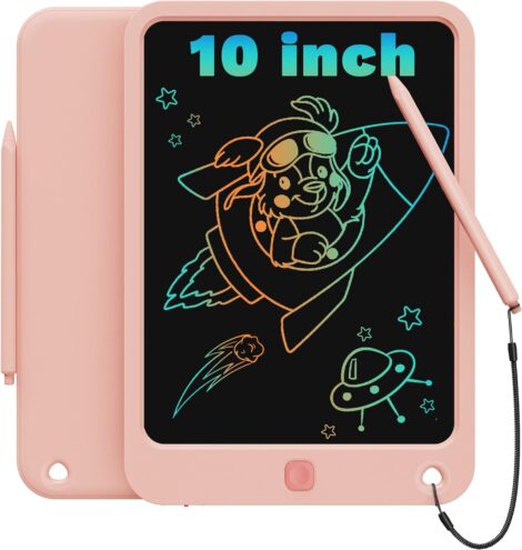 TEKFUN LCD Writing Tablet for Kids, 10-inch Colorful Doodle Board, Travel Learning Toy for Toddlers (Pink)