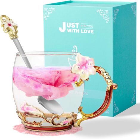 Wisolt Flower Glass Tea Cup Gifts – Perfect for birthdays, Christmas, anniversaries, Valentine’s, and Mother’s Day.