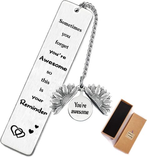 YHH Christmas Bookmark Gifts – Inspirational Metal Book Mark with 3D Sunflower Pendant for All Occasions