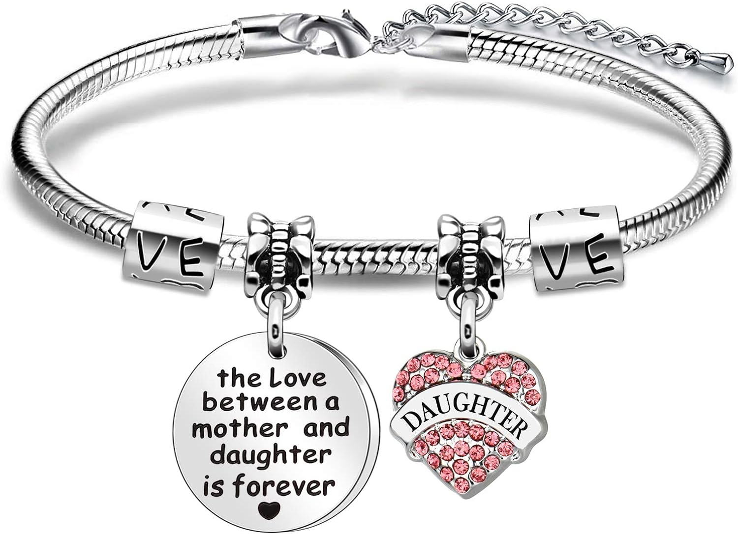 Daughter Gift Daughter Bracelet from Mum Mother Crystal Heart Pendant Bracelet -The Love Between A Mother And Daughter Is Forever