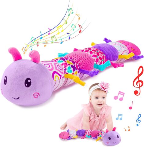 Soft tummy time toy for newborns with music, textures, rattles, crinkles. Perfect gift for babies aged 0-12 months.