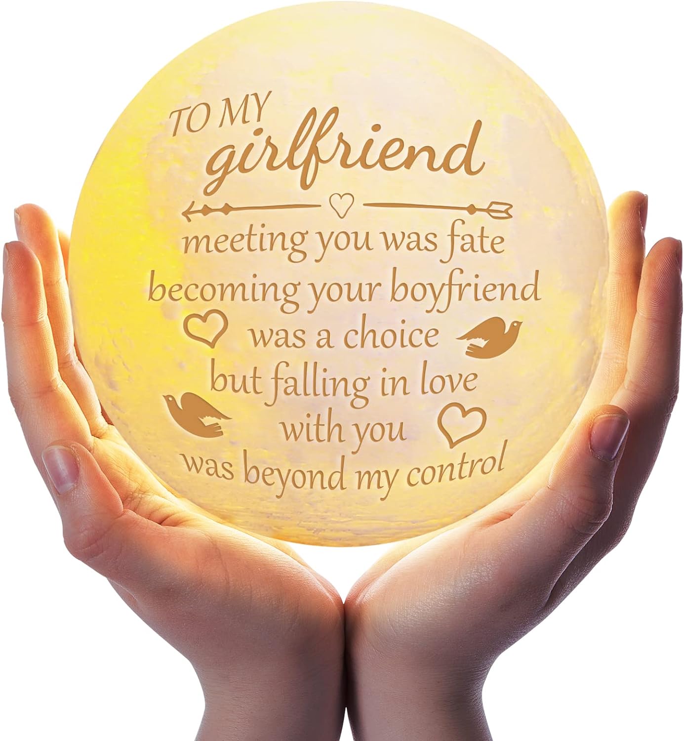 Gifts for Girlfriend, Engraved Moon Lamp Girlfriend Gifts 3D Printing Touch Control with Wood Scaffold, Girlfriend Birthday Gifts Valentines Day Christmas Anniversary Presents for Girlfriend