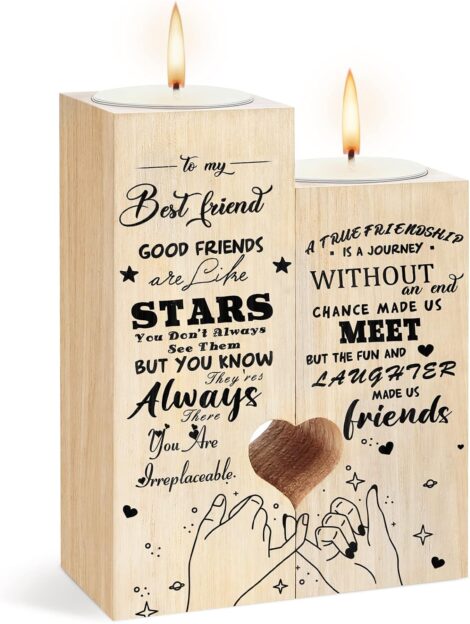 Customizable Wooden Heart-shaped Candlestick-Candle for Best Friend’s Birthday or Graduation