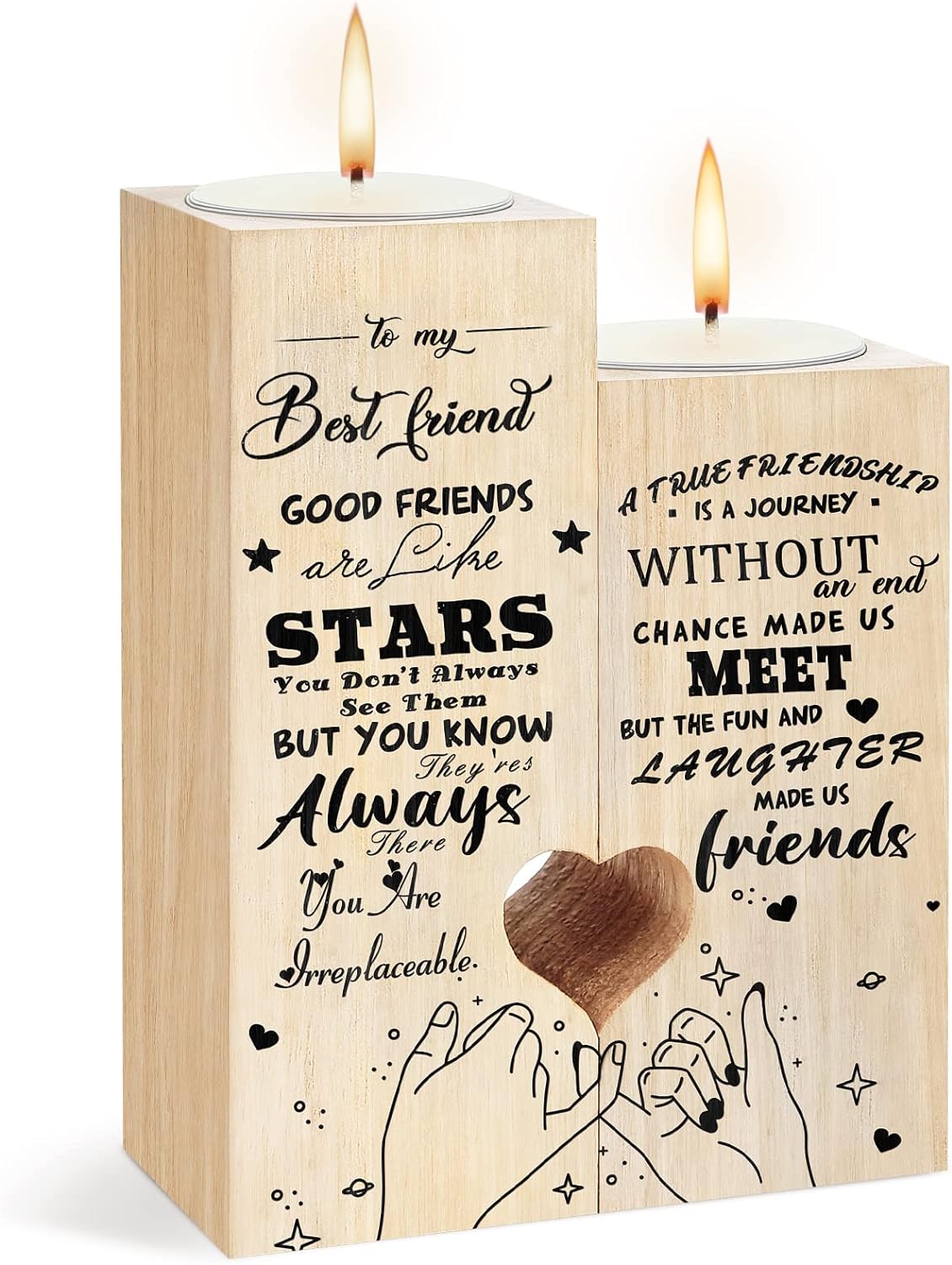 Candle Gifts for Best Friend, Best Friend Birthday Gifts, Personalised Candle Gifts for Birthday Graduation Wooden Heart-shaped Candlestick-Candle (To My Best Friend)