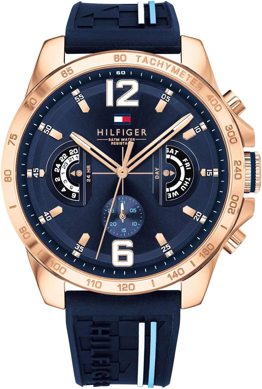 Tommy Hilfiger Analogue Multifunction Quartz Watch for Men with Navy Blue Silicone Bracelet - 1791474