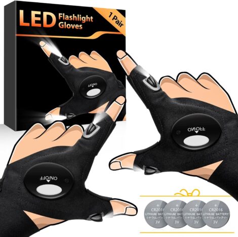 Christmas stocking fillers for men: LED gloves, perfect gifts for those who have everything. Ideal for Secret Santa and novelty fishing DIY gadgets.