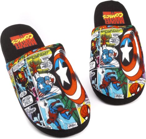 Men’s Marvel Avengers Slippers | Comic House Shoes | Captain America Iron Man Spider-Man Gifts | Memory Foam Loafers