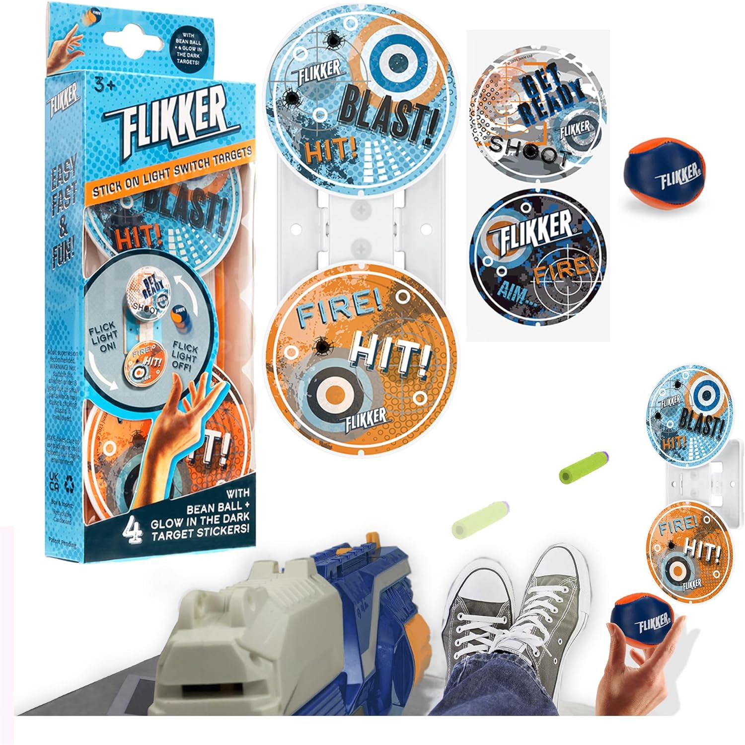 Flikker Target Attachment to Switch Lights Off - Fun Gadget Gift - Soft Ball Throwing + Nerf Target Shooting Game - Cool Kids Room Accessory - Birthday Gift Kids Boys Girls Teens - Fun Adults Gift