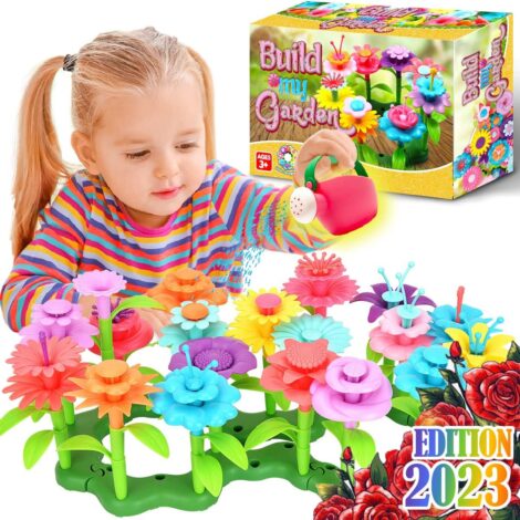 FunzBo Flower Garden Building Toy – Educational Gift for Girls Kids Age 3-7, Stacking Game.