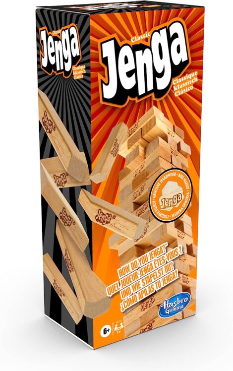 Hasbro Jenga Classic: Fun 6+ kids game for quick reactions.