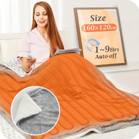 Mia&Coco Electric Heated Blanket: Fast Heating, 10 Heat Levels, LED Display, Auto-Off, Grey