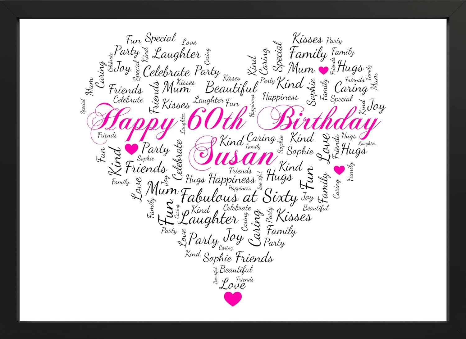 Personalised Birthday Gifts - 60th Birthday Gifts for her Keepsake - Word Art Personalised Gift Print Any Age - Unique Presents - Gifts for 60 Year Old Women Friend Sister Mum