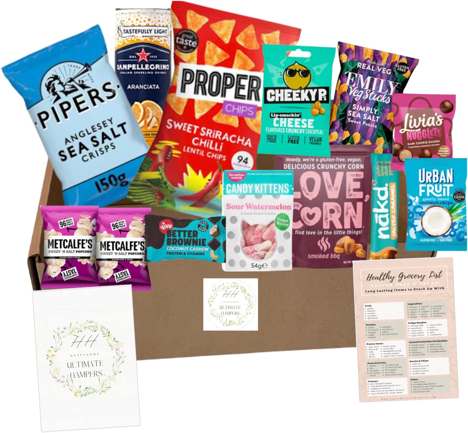 HappyHome Ultimate Hampers Gluten Free Hamper Snack Box-Selection of Healthy Low Calorie Snacks Suitable For Vegans-Contains Dairy Free Chocolate Sweets Biscuits and Savoury Treats Bundled