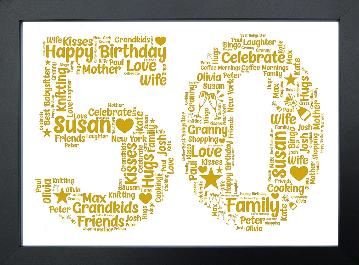 Personalised Birthday Gifts - 50th Birthday Gifts for her Keepsake - Word Art Personalised Gift Print Any Age - Unique Presents - Gifts for Women Men him Grandad Son Nan Daughter Sister Brother Friend