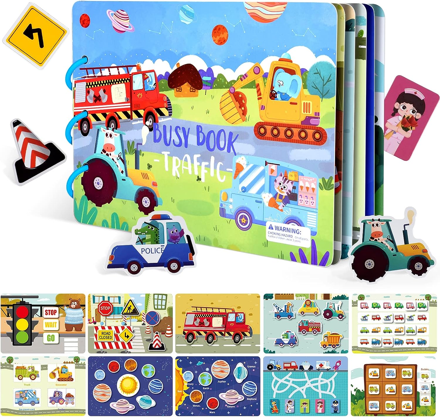 ASTARON Montessori Toys Busy Book for Toddlers 3 4 5 6 Year Olds Boys Preschool Educational Toys Gifts for 3-5 Year Olds Boys Kids Autism Sensory Toys Travel Toys（ Traffic Theme